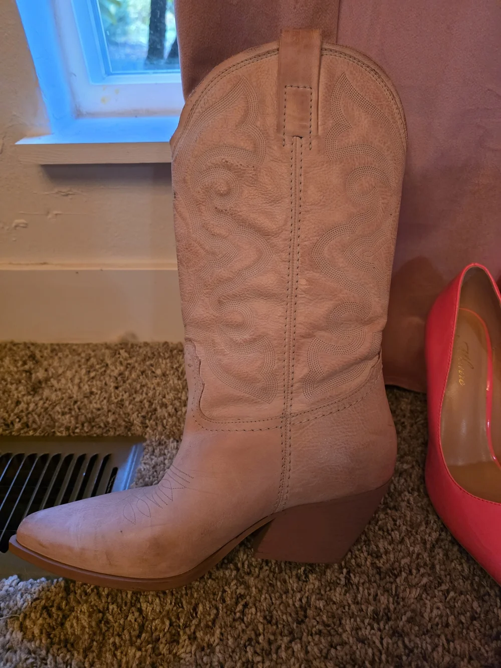 Steve Madden Pointed-Toe Mid-Calf Western Boots in Blush Pink